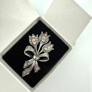 VTG Avon Pink Rhinestone Tulip Bouquet Brooch Pin Silver Tone Costume Jewelry